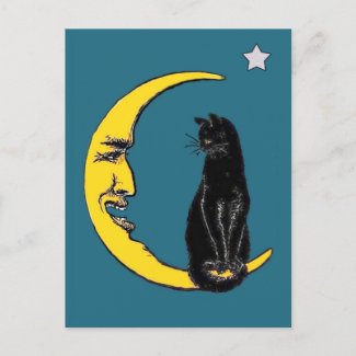 Black Cat on the Moon Postcard