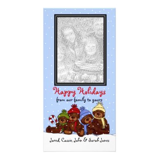 Bear family Christmas photo card Vertical