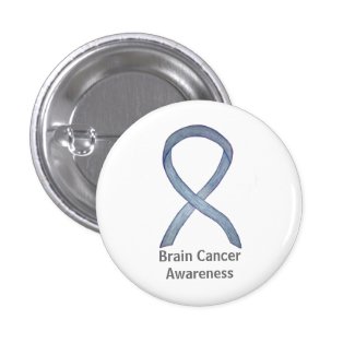 Brain Cancer Gray Awareness Ribbon Button Pin