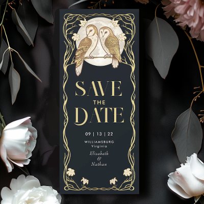 Elegant Art Nouveau Owls Save the Date Invitation