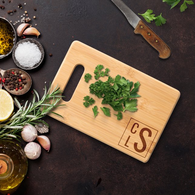 Modern Monogram Etched Cutting Board
