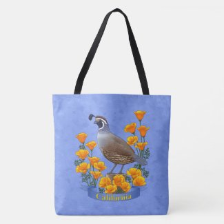 California State Bird Quail & Golden Poppy Tote Bag
