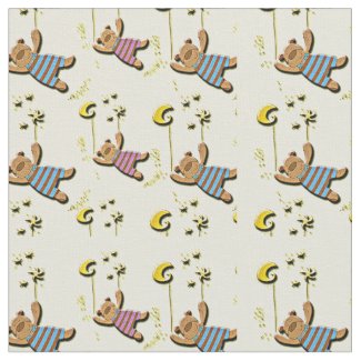 Teddy Bears, Moon and Stars Pattern Fabric
