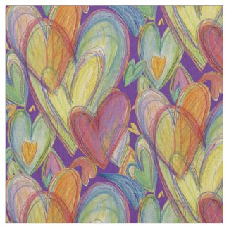 Rainbow Hearts Love Art Fabric Material