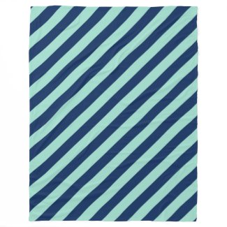 Diagonal Beach Stripes, Seafoam Green and Navy Fleece Blanket