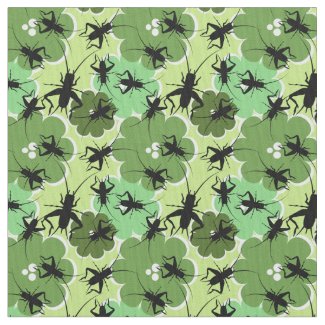 Cricket Floral Pattern Green + Black Fabric