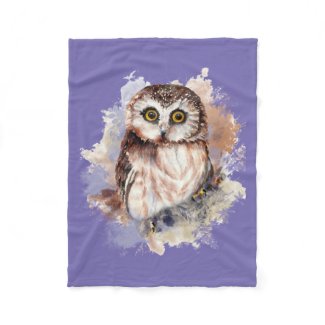 Cute Watercolor Owl Bird Nature art Fleece Blanket