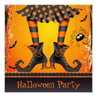 Funky Whimsical Witch Legs Halloween Party Card