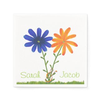 Blue and Orange Flowers Personalized Napkins