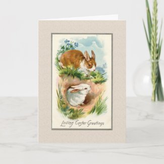 Vintage Easter Bunnies Loving Easter Greeting Card