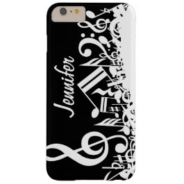 Personalized White Jumbled Musical Notes on Black Barely There iPhone 6 Plus Case