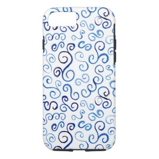 Whimsical Prussian Blue Watercolor Curves iPhone 7 Case