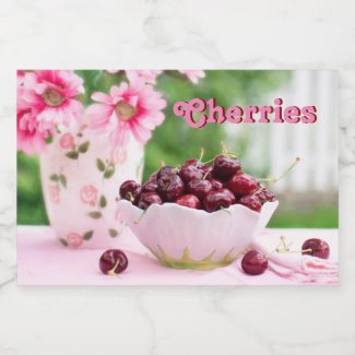 Food Jar Labels With Cherries And Flowers