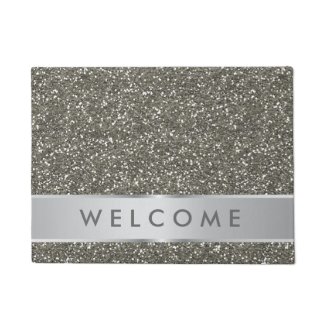 Classy Silver Glitter Look Welcome Doormat