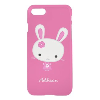 Personalized Pink Kawaii Bunny Clear iPhone 7 Case