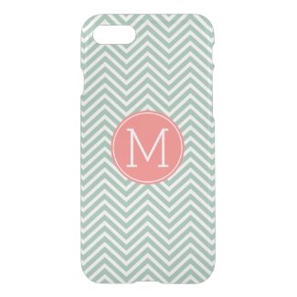 Mint and Coral Chevrons with Custom Monogram iPhone 7 Case