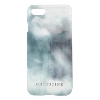 Clear monogram name watercolor hipster blue nautic iPhone 7 case