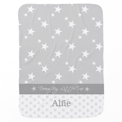 Gray with stars and a name stroller blanket