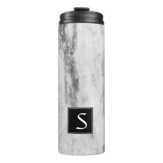 Classy Gray Marble Pattern Monogrammed Thermal Tumbler
