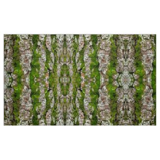 Pine Tree Bark With Moss Photo Fabric