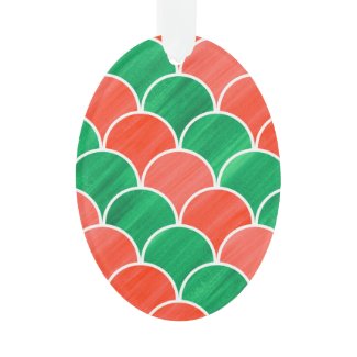 Red and Green Diagonal Scale Christmas Pattern Ornament