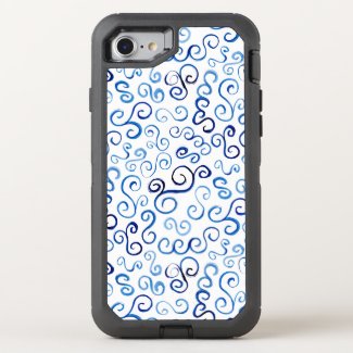 Painted Blue Abstract Curvy Pattern OtterBox Defender iPhone 7 Case