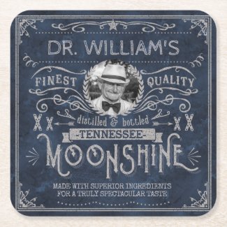 Moonshine Vintage Hillbilly Medicine Custom Blue Square Paper Coaster