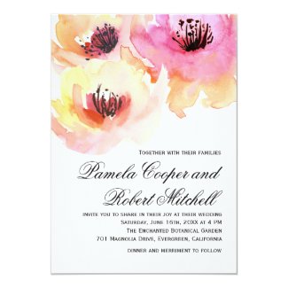 Peach and Pink Watercolor Floral Wedding Card