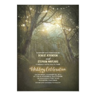 Rustic Woodland String Lights Trees Wedding Card