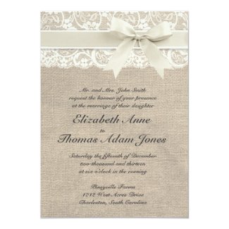Romantic Burlap and Lace Wedding Invitation