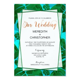 Tropical Palm Leaf Modern Calligraphy Wedding Invitation