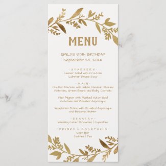 Curved Branches | Gold Dinner Menu Card