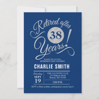 Retirement Party - Navy Blue Silver Invitation