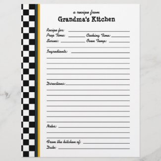 Grandmas Kitchen Checkered Yellow Accent Recipe