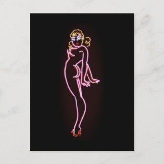 Retro Neon Nude Pin-Up Girl Postcard