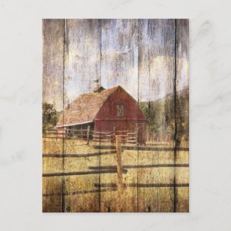Distressed Wood Rustic Western Country Red Barn Postcard