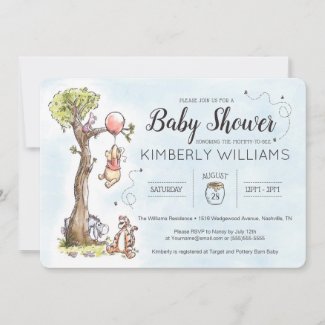 Pooh & Friends Watercolor Baby Shower Invitation