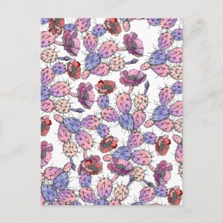 Rustic pink lavender watercolor cactus floral postcard