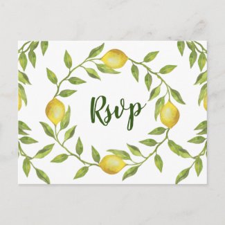 Lemons & Greenery   Wedding RSVP with Meal Choice Postcard