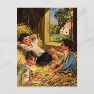 Vintage Art Boys on Farm in Summer Postcard