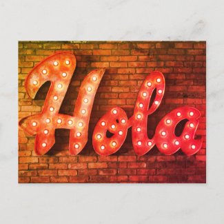 Hola Spanish Hello Neon Sign Postcard