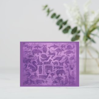 Purple Aged and Worn Animal Kingdom Pattern Postcard