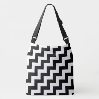 All-Over-Print Black and White Diagonal Zigzags Crossbody Bag