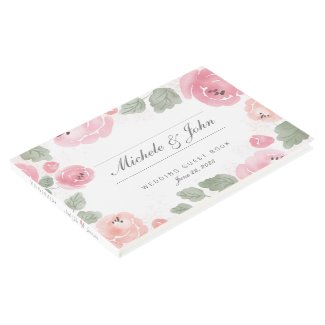 Romantic Watercolor Roses Pink Wedding Guest Book