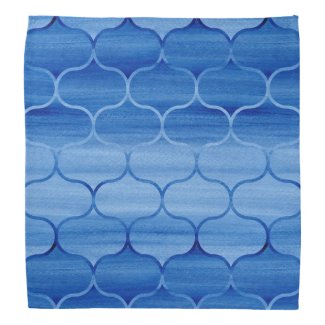 Tiled Blue Watercolor Ogee Pattern Bandana