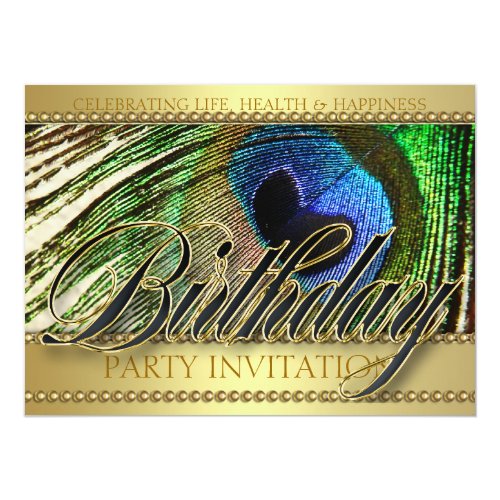 Golden Peacock Love Birthday Party Invitation