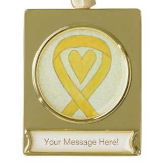 Yellow Awareness Ribbon Heart Holiday Art Ornament