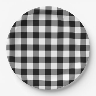 Black and White Gingham Pattern Paper Plates