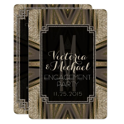 Shimmer Chic Art Deco Engagement Party Invitations