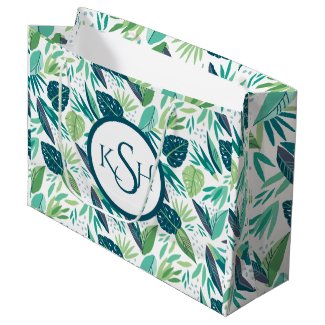 Modern Green Tropical Leafs Pattern Large Gift Bag